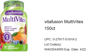 Food Recall Vitafusion Gummy vitamin products - recalled due to possible metallic mesh material Company name: Ch... Foto #5