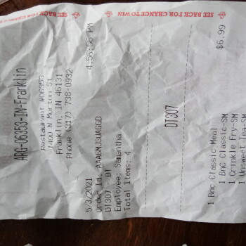 Consumer Review - Food Safety Arby's, N Morton St, Franklin, Indiana, USA Tea from there I got off work,,feeling fine but hungry..... photo #2
