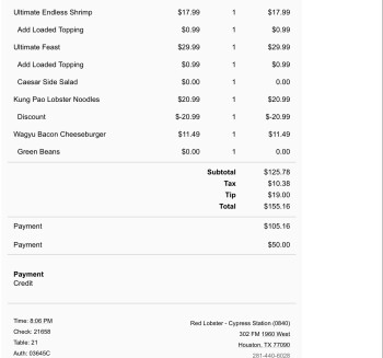 Consumer Review - Food Safety Red Lobster, Cypress Pointe, Farm to Market 1960 Road West, Houston, TX, USA We ate dinner there.  M... photo #2