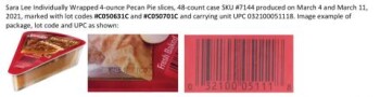 Food Recall Sara Lee Frozen Bakery Pecan pies - recalled due to undeclared peanuts Company name: Sara Lee Frozen... photo #2