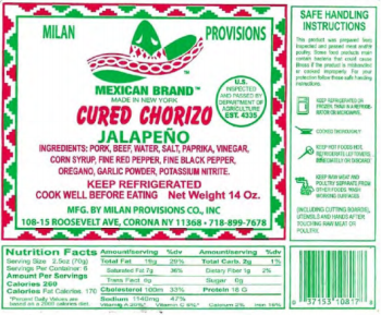 Food Recall Jalapeño Chorizo Sausage - recalled due to uninspected Pork ingredient The FSIS announced the recall... photo #2