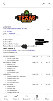 Consumer Review - Food Safety Texas Roadhouse, New York 3, Watertown, NY, USA My family and I all ordered from there on May 21. 20... photo #1