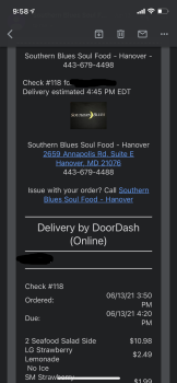 Consumer Review - Food Safety Southern Blues - Hanover, Annapolis Road, Hanover, MD, USA Food Started feeling nauseous around 11 p... photo #4
