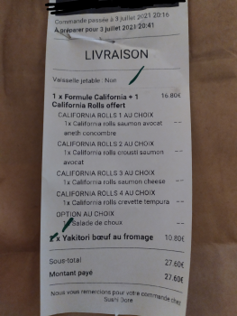 Consumer Review - Food Safety Sushi Doré, Rue Henri Barbusse, Amiens, France J'ai été livré il y a 20h45 de California rolls, de s... photo #2