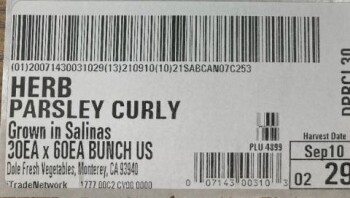 نذكر الطعام Dole Curly leaf parsley - recalled due to Non-O157 Shiga-toxin producing E. coli Company name: Dole... صورة فوتوغرافية #2