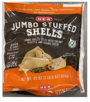 Food Recall H-E-B Jumbo Stuffed Shells - recalled due to presence of foreign material Company name: SEVIROLI FOO... photo #1
