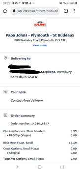 Consumer Review - Food Safety Papa John's Pizza, Wolseley Road, Saint Budeaux, Plymouth, UK I have gotten very poorly 3 times now.... photo #2