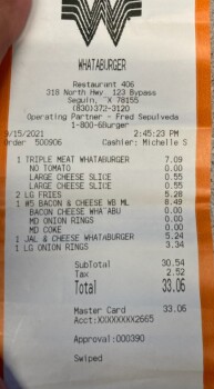 Consumer Review - Food Safety Whataburger, 318 N Hwy 123 Bypass, Seguin, TX 78155, United States 2 people and about 30 minutes aft... photo #2