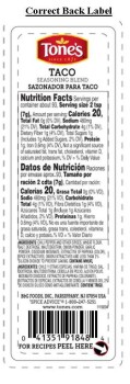 نذكر الطعام Tone's Taco Seasoning Blend  - recalled due to Uundeclared wheat Company name:   B&G Foods Inc.
Bra... صورة فوتوغرافية #2