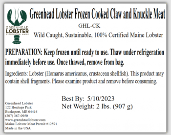 Food Recall Greenhead Frozen cooked lobster meat - recalled due to potential Listeria Greenhead Lobster Products... photo #2