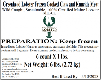 Food Recall Greenhead Frozen cooked lobster meat - recalled due to potential Listeria Greenhead Lobster Products... photo #3