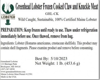 Food Recall Greenhead Frozen cooked lobster meat - recalled due to potential Listeria Greenhead Lobster Products... photo #4