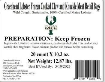 Food Recall Greenhead Frozen cooked lobster meat - recalled due to potential Listeria Greenhead Lobster Products... photo #9