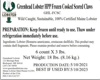 Food Recall Greenhead Frozen cooked lobster meat - recalled due to potential Listeria Greenhead Lobster Products... photo #10