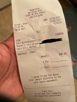 Consumer Review - Food Safety Maggiano's Little Italy, Northeast 8th Street, Bellevue, WA, USA Last night ,  The only place my spo... photo #3