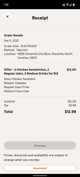 Verbraucherbewertung – Lebensmittelsicherheit Popeyes Louisiana Kitchen, 11858 University City Blvd, Charlotte, NC 28213, USA I ordered two spicy... Foto #2