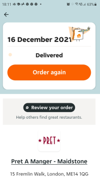 Consumer Review - Food Safety Pret A Manger, Fremlin Walk, Maidstone, UK Tuna baguette Only me Had tuna baguette, had not eaten an... photo #2