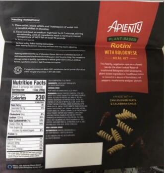 Food Recall Aplenty Rotini with Plant based Bolognese Meal Kit - recalled due to allergens SEVIROLI FOODSA INC.,... photo #2