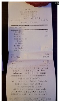 Reseña del consumidor - Seguridad alimentaria KFC, South 4th Street, Allentown, PA, USA Today,  Famous Bowl It was only me, took about an hour and... foto #2
