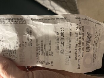 Consumer Review - Food Safety Taco Bell, Adairsville Hwy, Adairsville, GA 30103, USA 9 EST tonight , beans Just me. Ate bean tacos... photo #2