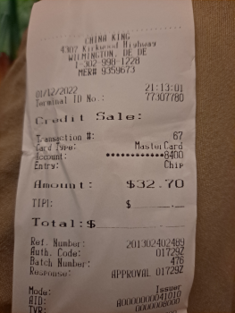 Consumer Review - Food Safety China King Restaurant, Kirkwood Highway, Wilmington, DE, USA Tonight,  We had chineese food My daugh... photo #2