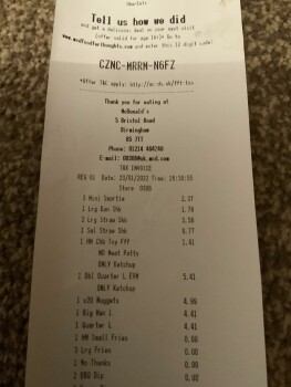 Consumer Review - Food Safety McDonald's, Bristol Road, Birmingham, UK My mother ordered food from there via uber eats. It took a... photo #2