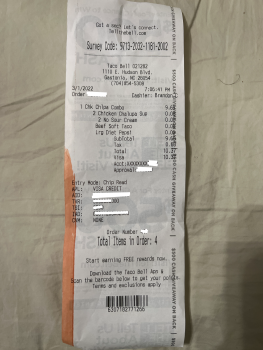 Consumer Review - Food Safety Taco Bell, East Hudson Boulevard, Gastonia, NC, USA I got sick after eating the Chicken Chalupa Box.... photo #2