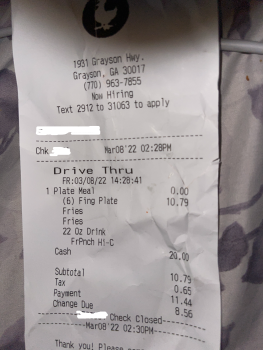 مراجعة المستهلك - سلامة الغذاء Zaxby's Chicken Fingers & Buffalo Wings, 1931 Grayson Hwy, Grayson, GA 30017, United States I ordere... صورة فوتوغرافية #2