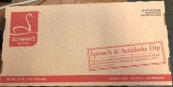 نذكر الطعام Schwan’s Spinach & Artichoke Dip - recalled due to Undeclared allergens Fairmont Foods, Inc. of Fair... صورة فوتوغرافية #2