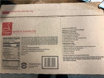 نذكر الطعام Schwan’s Spinach & Artichoke Dip - recalled due to Undeclared allergens Fairmont Foods, Inc. of Fair... صورة فوتوغرافية #3
