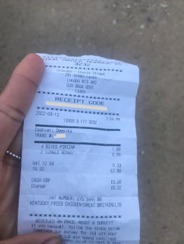 Consumer Review - Food Safety KFC Croydon, Church Street, Croydon, UK Ate this last night and woke up out my sleep vomiting red. A... photo #3