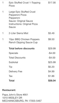 Consumer Review - Food Safety Papa John's Pizza, Wesley Drive, Mechanicsburg, PA, USA We ate pizza for dinner last night. Now ever... photo #2