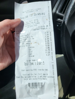 Consumer Review - Food Safety Taco Bell, Louisiana 21, Covington, LA, USA I was poisoned from a vegetarian bean and rice dollar me... photo #2