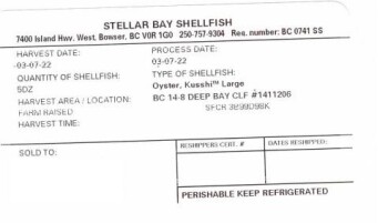 Food Recall Stellar Bay Shellfish Oysters - recalled due to norovirus Stellar Bay Shellfish is recalling certain... photo #1