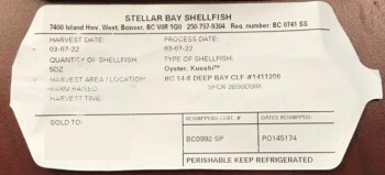 Food Recall Stellar Bay Shellfish Oysters - recalled due to norovirus Stellar Bay Shellfish is recalling certain... photo #5