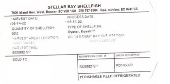 Food Recall Stellar Bay Shellfish Oysters - recalled due to norovirus Stellar Bay Shellfish is recalling certain... photo #7