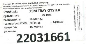Food Recall Pacific Rim Shellfish (2003) Corp Oysters - recalled due to Norovirus Pacific Rim Shellfish (2003) C... photo #2
