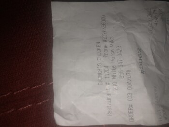Consumer Review - Food Safety Church's Chicken, White Horse Pike, Lawnside, NJ, USA Sick as a dog. Order a two piece combo with Br... photo #2