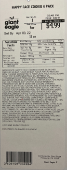 Food Recall Happy Face Cookies by Giant Eagle Inc. - recalled due to undeclared milk Giant Eagle, Inc. has issue... photo #1