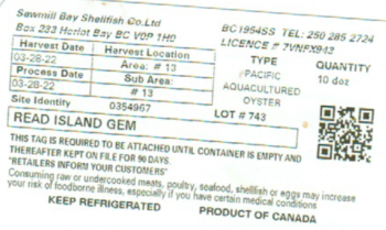 Food Recall Pacific Oysters - recalled due to norovirus Sawmill Bay Shellfish Co. Ltd. is recalling certain Paci... photo #2