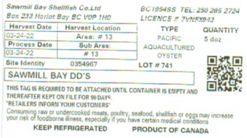 Food Recall Pacific Oysters - recalled due to norovirus Sawmill Bay Shellfish Co. Ltd. is recalling certain Paci... photo #3