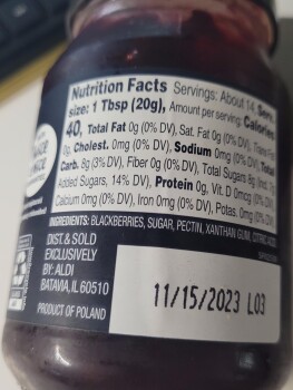 消费者评论 - 食品安全 Specialty Premium Blueberry fruit spread, Aldi, Florida USA Their brand of Specialty Premium Blueber... 照片 #2