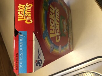 Consumer Review - Food Safety Lucky Charms, Jamestown, NY, USA Best if used by 03 OCT 2022 BU 1108 06 B

UPC 0 1600012399 1

M... photo #2