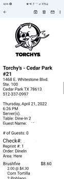 Consumer Review - Food Safety Torchy's Tacos, East Whitestone Boulevard, Cedar Park, TX, USA I just want to tell you my wife and I... photo #2