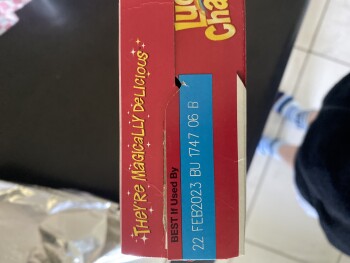 Avis du consommateur - Sécurité alimentaire Lucky Charms, Ringgold, GA, USA I had a new box of Lucky Charms for breakfast yesterday(4/23) and sp... photo #1