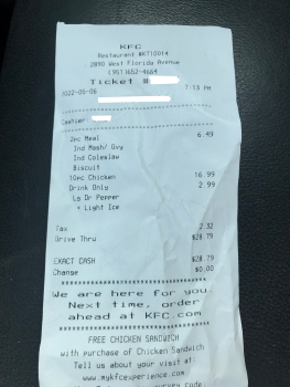 Consumer Review - Food Safety KFC, West Florida Avenue, Hemet, CA, USA May 6 2022 5:00pm approximately. Ordered 2 piece meal with... photo #2