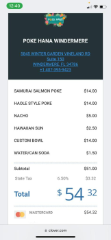 Consumer Review - Food Safety Poke Hana, Winter Garden Vineland Road, Windermere, FL, USA DO NOT EAT AT THIS PLACE. IT GAVE ME GAS... photo #1