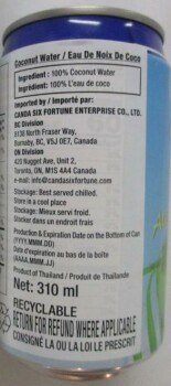 Food Recall T.A.S. brand Coconut Water - recalled due to undeclared milk T.A.S. Coconut Water is being recalled... Foto #2
