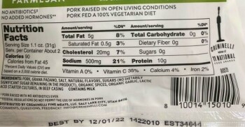 食品召回 Creminelli Fine Meats Salami Mini Parmesan - recalled due to undeclared allergen The FSIS announced... 照片 #2