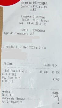 Consumer Review - Food Safety Domino's Pizza Ales, Avenue de la Gibertine, Alès, France Après avoir manger des  chèvre miel, viole... photo #2